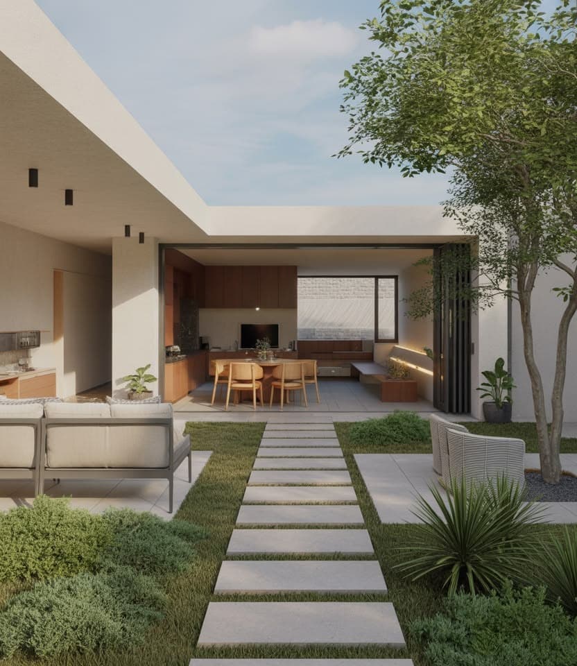 diseño exterior de patio desarrollado por rüf arquitectura