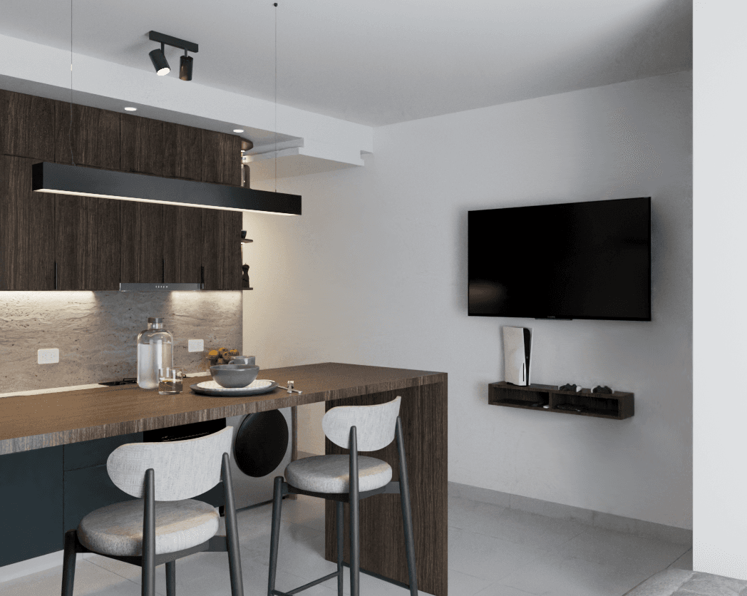 diseño interior de espacio integrado desarrollado por rüf arquitectura